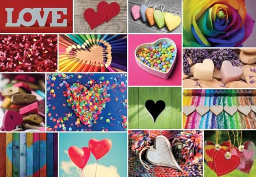 Bluebird Puzzle - Collage, Liebe in Farbe, 1000 Teile Puzzle - Herzen in Allen Farben - Puzzle für Erwachsene