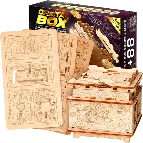 ESC WELT Orbital Box 3D Puzzle Erwachsene - 3 in 1 Puzzle Box Modellbau Escape Room Spiel Holzpuzzle - Geschenkbox Knobelspiel - Rätselbox 3D Holzpuzzle Erwachsene