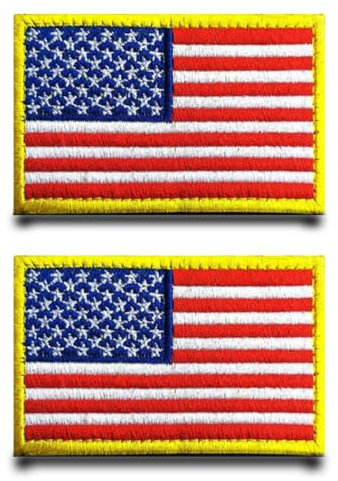 2 Stück Gold USA Flagge Patch Stickerei Taktische Militär Patch,Aufnäher Mit Nylon Airsoft Für Taktische Kleidung Jacke Stickereibänder Taschen Abzeichen Rucksäcke