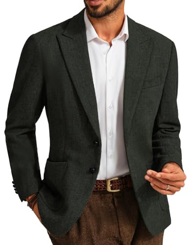 PJ PAUL JONES Sakko - Giacca da uomo sportiva, vestibilità normale, in lana Tweed British Blazer, stile moderno, per uomo, verde scuro, M