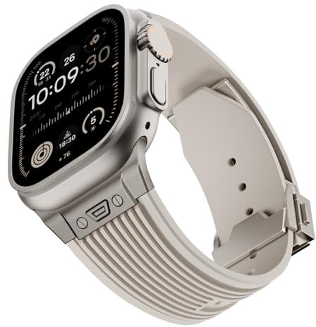 RYLIXAR Bracelet en silicone robuste pour Apple Watch Ultra 2 49mm 45mm 44mm 42mm,pour iWatch Ultra Series 9 8 7 6 5 4 3 2 1 SE (42mm/44mm/45mm/49mm, Lumière des étoiles)