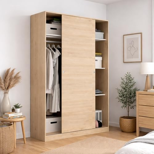 Dmora - Garde-Robe 2 Portes Denali, Cintre pour Chambre à Coucher, Armoire à Portes coulissantes, 120x50h204 cm, Chêne