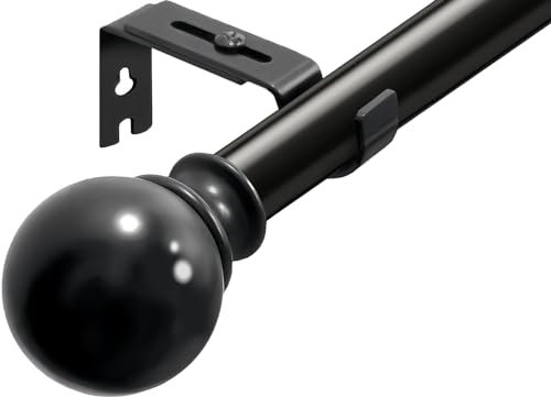 Curtain Poles for Eyelet Curtain Rod Door Curtain Pole Black Curtain Rod Metal with Adjustable Brackets and Round Finials for Living Room, Bathroom, Bedroom（23.6-67inch, Black）