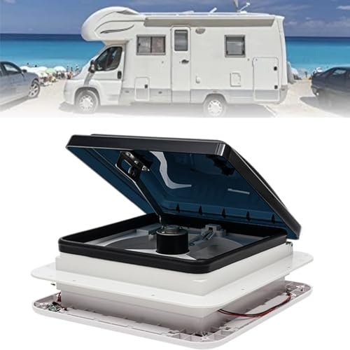 DAOHHFO Wohnwagen Abluftventilator Belüftung für Wohnmobil 28×28CM mit LED Wohnmobil Leiser Lüfter 20-65 DB Wohnmobilausstattung 12V Wohnwagen Klimaanlage Weiß