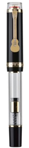 Jinhao 1935 Tiandao Fountain Pen, Size 8 Medium Nib, Golden Guitar Clip, Black and Transparent Acrylic with Converter
