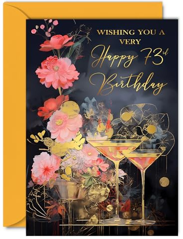 Schöne goldene Geburtstagskarte zum 73. Geburtstag für Damen und Herren, wundervolle goldene Cocktails, elegante, traditionelle, hübsche Geburtstagskarte für 73 Jahre alte Frau, Mann, Ihn, 12,7 x 17,8