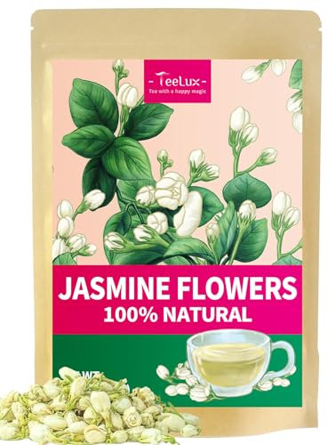 TeeLux Dried Jasmine Flowers 100g - Natural Fragrant Whole Buds for Herbal Tea, Vegan Food Grade Loose Leaf, Caffeine Free
