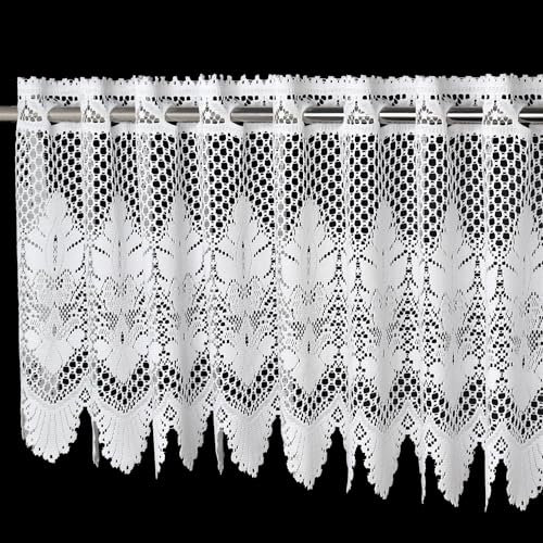 Molaxhome Spitze Scheibengardinen Kurzstores Jacquard Halbtransparent Küchengardinen Bistrogardine Fenstervorhang Küche Vorhänge Fensterschal mit gebogter Kante Valance 630A