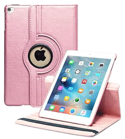Case Compatible with Apple iPad Pro 12.9 (1st & 2nd Generation, 2015 & 2017 Model) Shockproof PU Leather Book Style Flip Folio 360° Rotating Protection Cover With Auto Wake/Sleep (Rose Gold)