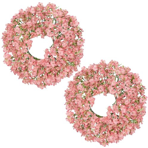 2er-Set Künstliche Schleierkrautkranz Türkranz Klein Blumenkranz Deko Türkranz Wandkranz Frühlingsdeko für Frühlings-Sommer-Osterdekoration, Zuhause, Parties, Türen, Hochzeiten, Rosa