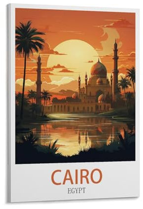 CNAHEIZ Vintage-Reiseposter, Motiv: Kairo Ägypten, Sonnenuntergang, 30 x 45 cm, Leinwand-Kunstdruck, Gemälde für Wanddekoration, Wohnzimmer, Schlafzimmer