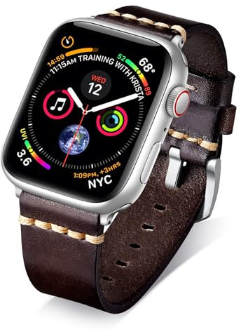 BINLUN Correa de Cuero Compatible con Apple Watch Correas 42 44 45 46mm Vintage Pulsera de Repuesto Ideal para iWatch Series 11 10 9 8 7 6 5 4 3 2 1 Ultra SE (Marrón Oscuro/Hebilla Plata)