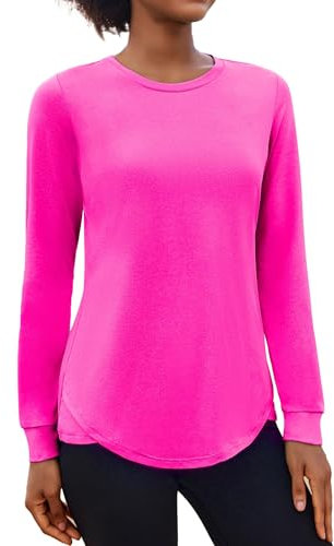 PINSPARK Sportshirt Damen Langarm UPF 50+ Sonnenschutz Sport T-Shirt UV Schutz Shirt Schnelltrocknend Laufshirt Rundhals Yoga Top Langarmshirt Fitness Rashguard Rosa XXL
