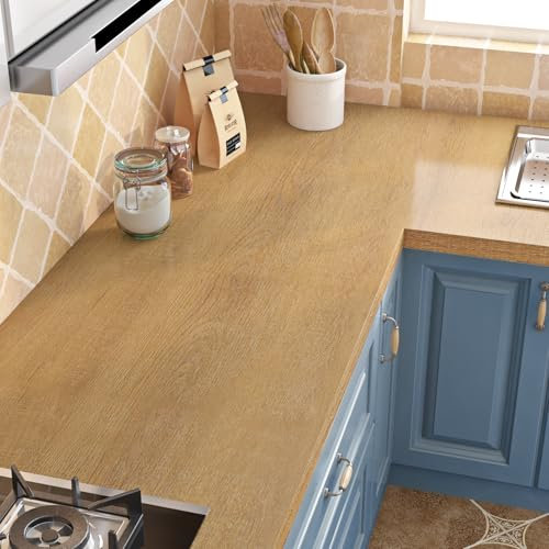 ReWallpaper Worktop Vinyl Covering Oak Brown Wood Grain Self Adhesive Wallpaper for Kitchen Cupboards Waterproof 40cm×7m Sticky Back Plastic Wood Effect Oak Vintage Wood Wallpaper for Bedroom