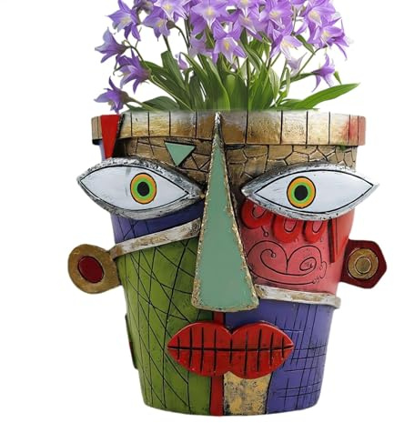 Poupangke Einzigartiger Kopf Pflanzgefäß | Vintage Harz Blumentopf | Einzigartiger Indoor und Outdoor Pflanzgefäß Großer Retro Gesicht Blumentopf Kreative Kunst Dekoration