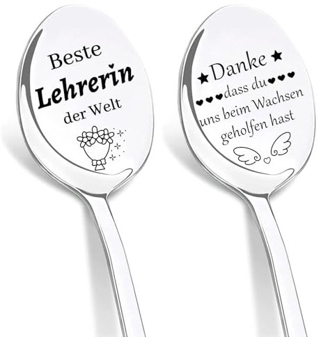 DIKARIYA Abschiedsgeschenk für Lehrerin, 2er Kaffeelöffel mit Gravur Beste Lehrerin der Welt, Löffel Gravur Lehrerinnien Lieblingslehrer Dankeschön Geschenke für Lehrerinnen Erzieherin Kindergarten