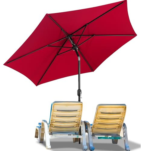 Jiubiaz Ø 270cm Sonnenschirm Rot Gartenschirm ohne Ständer und knickbar,Terassenschirm Neigungswinkel Sonnenschirme Großschirm für Balkon,Terrasse,Rundschirm mit kurbel