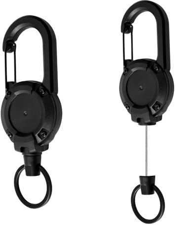 2-Pack Heavy Duty Retractable Badge Reels with Thick Steel Cord - Industrial Strength ID Badge Holders with Large Carabiner Clip, ABS Shell for Office, Construction & Outdoor Use (Black)