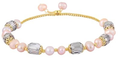 VIROMY Armband Damen Armband aus 14 Karat vergoldetem mit rosa Perlen und Kristallen Minimalistischen Schmuck für Sie