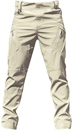 HSUAYEUD Cargo Tactiques Homme Design Vintage Poches Spacieuses Matériau Résistant Workout Style Casual Pant Beige L