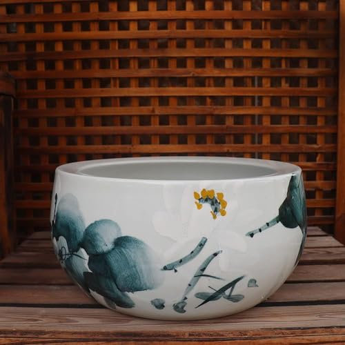 Vaso da Fiori Vintage Blu e Bianco per Piante acquatiche da Interno, Dipinto a Mano, Cultura Cinese Classica - A||24 * 16 cm