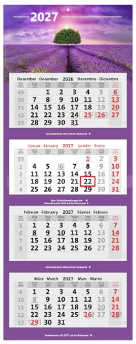 Kombi 4-Monatskalender 2027 Bürokalender großer Wandkalender vier Monate mit Bild (Lavendel Feld)