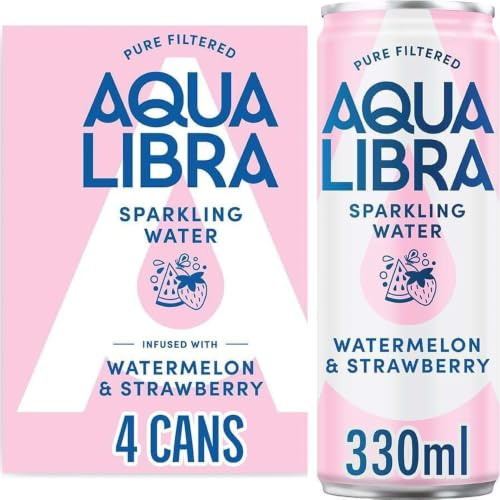 Aqua Libra Sparkling Water Watermelon & Strawberry 330ml (Pack of 4 Cans) | Watermelon & Strawberry sparkling water with NO sugar, NO sweeteners and NO artificial flavours