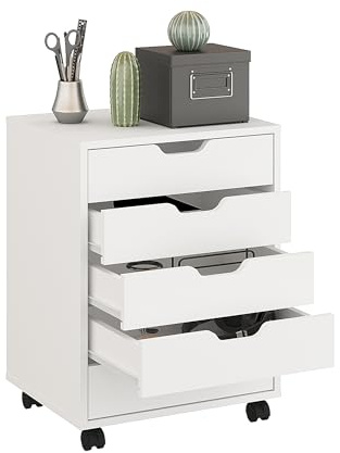KOMTO Rollcontainer mit 5 Schubladen Weiß – Schubladenschrank, Büro Kommode, Rollschrank, Aktenschrank mit Rollen für Office | Bürocontainer ROLVO 49 x 40 x 65,5 cm