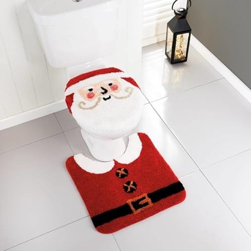 Christmas Pedestal Mat & Toilet Seat Cover Set (Santa)