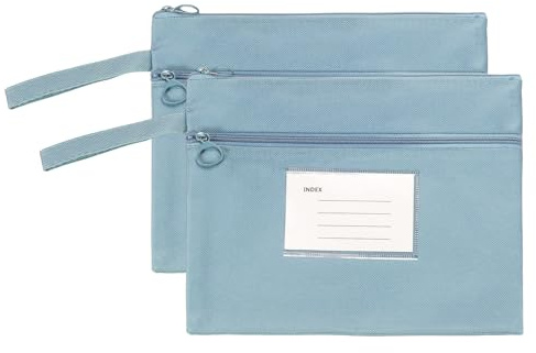 PATIKIL 2 Pcs Pochette À Fermeture Éclair Tissu Avec Poignée Bleu | Pochette À Fermeture Éclair Tissu Oxford A5 Double Couche Sac De Rangement Pour Bureau Voyage Puzzles Livres Shopping