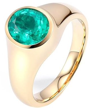 Homxi Trauringe Damenring 14 Karat 585 Gold, Solitäre Oval mit Erstellter Smaragd, Damen Hochzeitsringe Ring Gold Grün, Größe 60 (19.1)