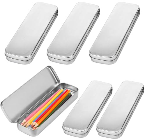 Itoyx 6 Pcs Metal Pencil Case, Metal Tin Box, Small Storage Case, Ideal for Stationery, Makeup Brush, Tableware, Art Supply and Jewelry