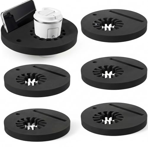 LemonRoad 6 Pcs EVA Foam Floating Drink Holder for Pool Refreshment Table Tray with Phone Slot Portable Non-Inflatable Floating Tumbler Pool Bar Accessories for Hot Tub Beach Swimming (Single,Black)