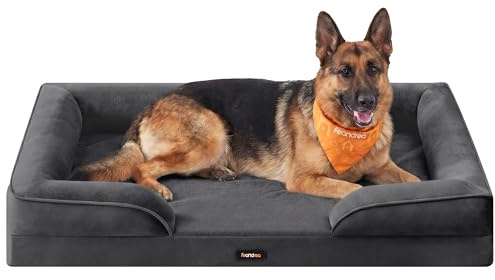 Feandrea Orthopädisches Hundebett, Hundekissen, 122 x 85 x 17 cm | erhöhter Rand, Schwamm, Bezug abnehmbar, waschbar, rutschfest, schiefergrau, BLOMFY Kollektion PGW325GN01