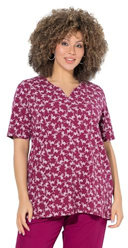 Ulla Popken Damen große Größen Übergrößen Plus Size T-Shirt, Gemustert, A-Linie, Tunika-Ausschnitt, Halbarm magnolienrot 46+ 848720820-46+