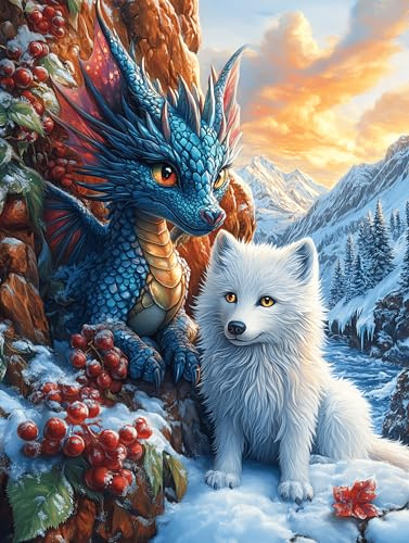 Dragon and Wolf im magischen Wald Puzzle Mit 300 Teilen Für Erwachsene Farblich Abgestimmt niedliches Märchentier Zur Reduzierung Von Alltagsstress Zur Entspannung Nach Feierabend Wanddeko 300 PCS