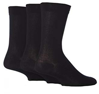 SockShop Men's Comfort Cuff Socks - Striped and Plain Soft Breathable & Cooling Bamboo Material Multipack of 3 Pairs Blacks 7-11