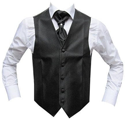 MMUGA Hochzeitwesten Set mit Plastron Schwarz 54