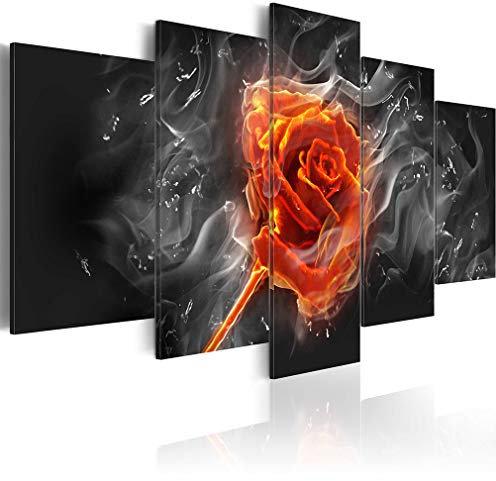 decomonkey Bilder Blumen Rose 200x100 cm XXL 5 Teilig Leinwandbilder Bild auf Leinwand Wandbild Kunstdruck Wanddeko Wand Wohnzimmer Wanddekoration Deko Abstrakt