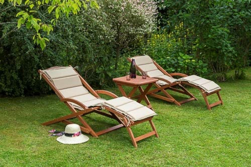 MERXX 5tlg. Copa Cabana Set, 2 Coba Cabana Schwungliege inkl. grün/beigen Kissen, 1 Hocker