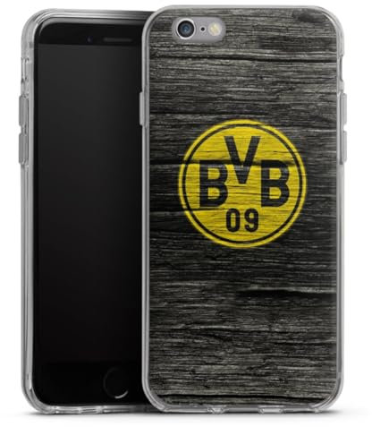 Silikon Hülle kompatibel mit Apple iPhone 6s Case transparent Handyhülle Borussia Dortmund BVB Holzoptik