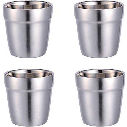 TAMUME Mini Tasse en Acier Inoxydable, Ensemble de 4 Gobelets Durables pour les Enfants Gobelet Empilable Bières et Cocktails