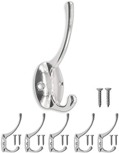 Fuxxer® 5x Antik Garderoben-Haken, Kleider-Haken, Eisen-Haken, chrom/silber, 5er Set