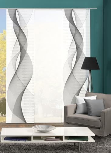 Home Fashion 88669, 3er-Set Schiebegardinen 'OPALIA' | 3X 245 x 60 cm | inkl. Zubehör | Farbe:, Farbe:grau