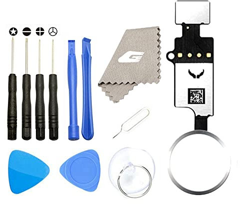 Latest Home Button Replacement for iPhone 7 7Plus 8 8Plus,GVKVGIH Home Button Touch ID Main Key Flex Cable Assembly Replacement with Repair Tools for iPhone 7 7P 8 8P (Version4.0 White)