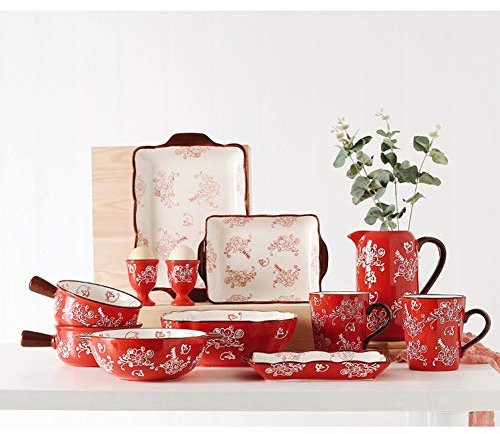 XCXDX Service De Table en Céramique De Couleur Underglaze, Porcelaine Peinte À La Main Rouge, Style Chinois Traditionnel, Cadeaux De Pendaison De Crémaillère pour Mariage, 12 Pièces