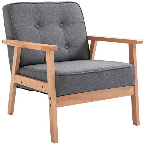 HOMCOM Einzelsofa Loungesessel Polsterstuhl mit Armlehnen Holzrahmen Leinen Grau 64,5 x 70 x 74 cm