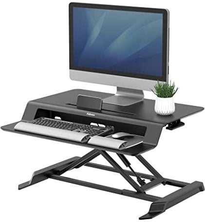 Fellowes Lotus LT Height Adjustable Standing Desk Converter - Sit Stand Desk with Gas Spring Technology - Max Weight 17KG - Black