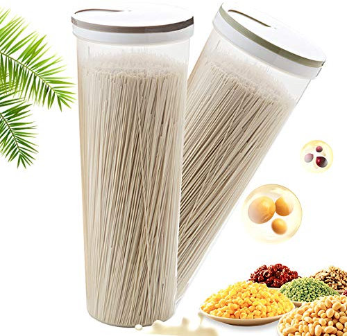 No branded Elinala - Tarro de almacenamiento de pasta, 2 cajas hermetic alimentario, almacenamiento de plástico de cocina versátil con tapa giratoria para almacenar pasta, cereales y alimentos secos.