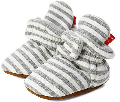 LACOFIA Neugeborenes Jungen Mädchen rutschfest Weiche Sohle Slipper Stiefel Baby Winter Krabbelschuhe Hellgraue 0-6 Monate